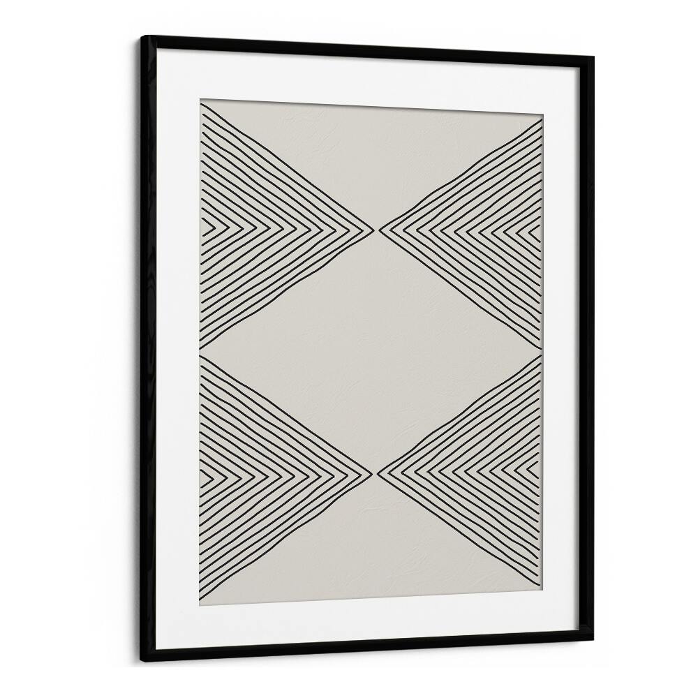 Minimalism Expression IV, geometric art prints featuring sharp lines and a neutral palette in a sleek black frame.