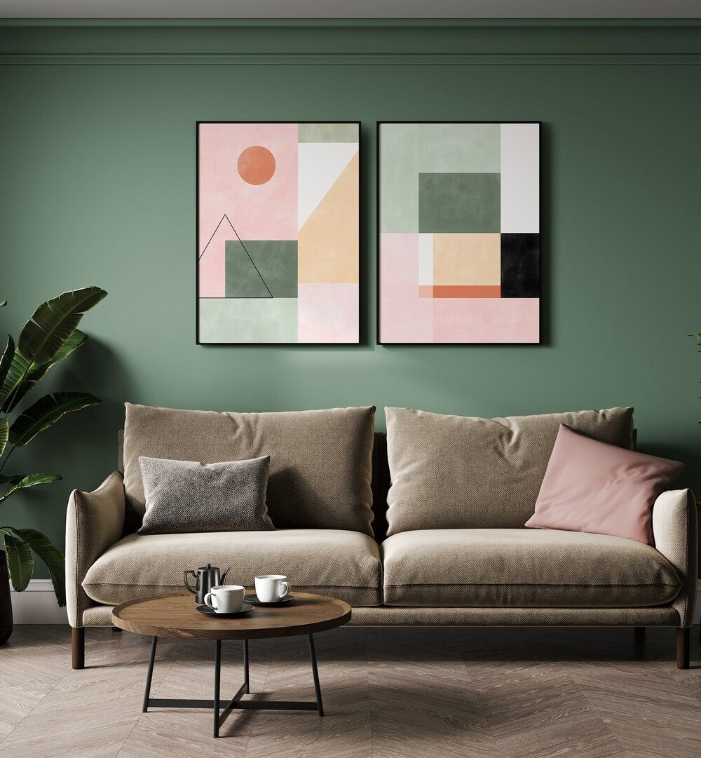 Stylish MINIMALIST SYMMETRY, SET OF 2 PAINTINGS enhances modern living spaces with elegant geometric designs.