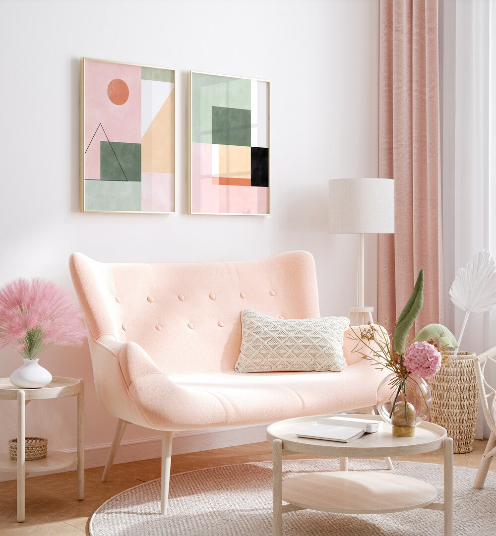 Stylish MINIMALIST SYMMETRY, SET OF 2 PAINTINGS enhances modern living spaces with elegant geometric designs.