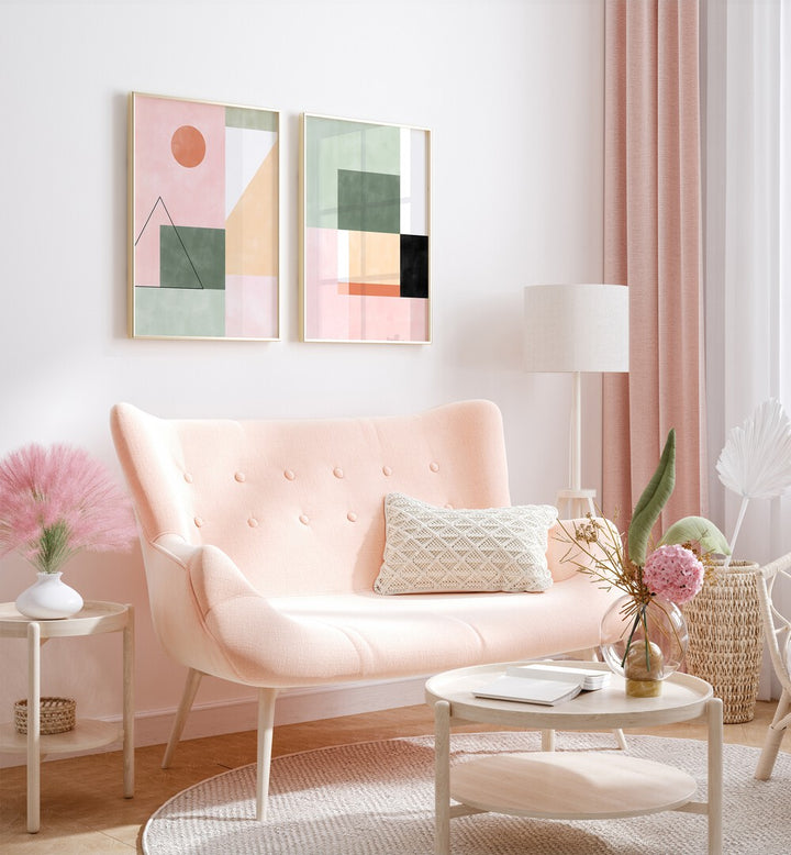 Stylish MINIMALIST SYMMETRY, SET OF 2 PAINTINGS enhances modern living spaces with elegant geometric designs.