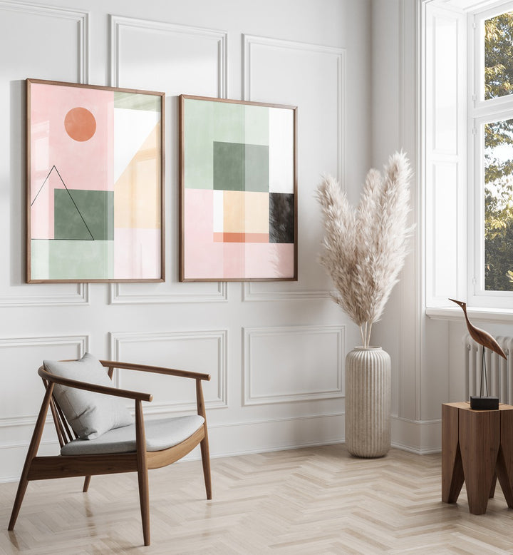 Stylish MINIMALIST SYMMETRY, SET OF 2 PAINTINGS enhancing modern decor with geometric elegance. Perfect for any space.