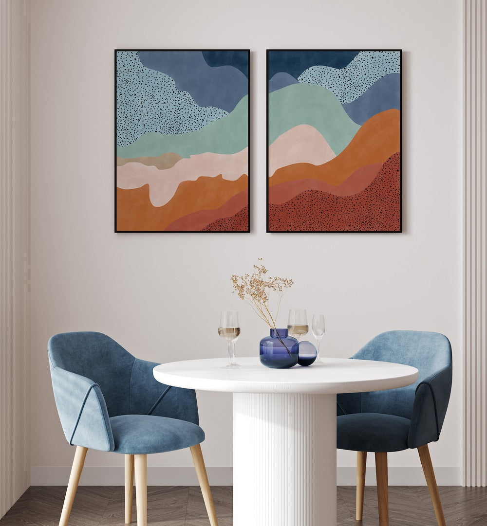 Elevate your decor with MISTY RADIANCE, SET OF 2 PAINTINGS, showcasing vibrant colors and ethereal light.