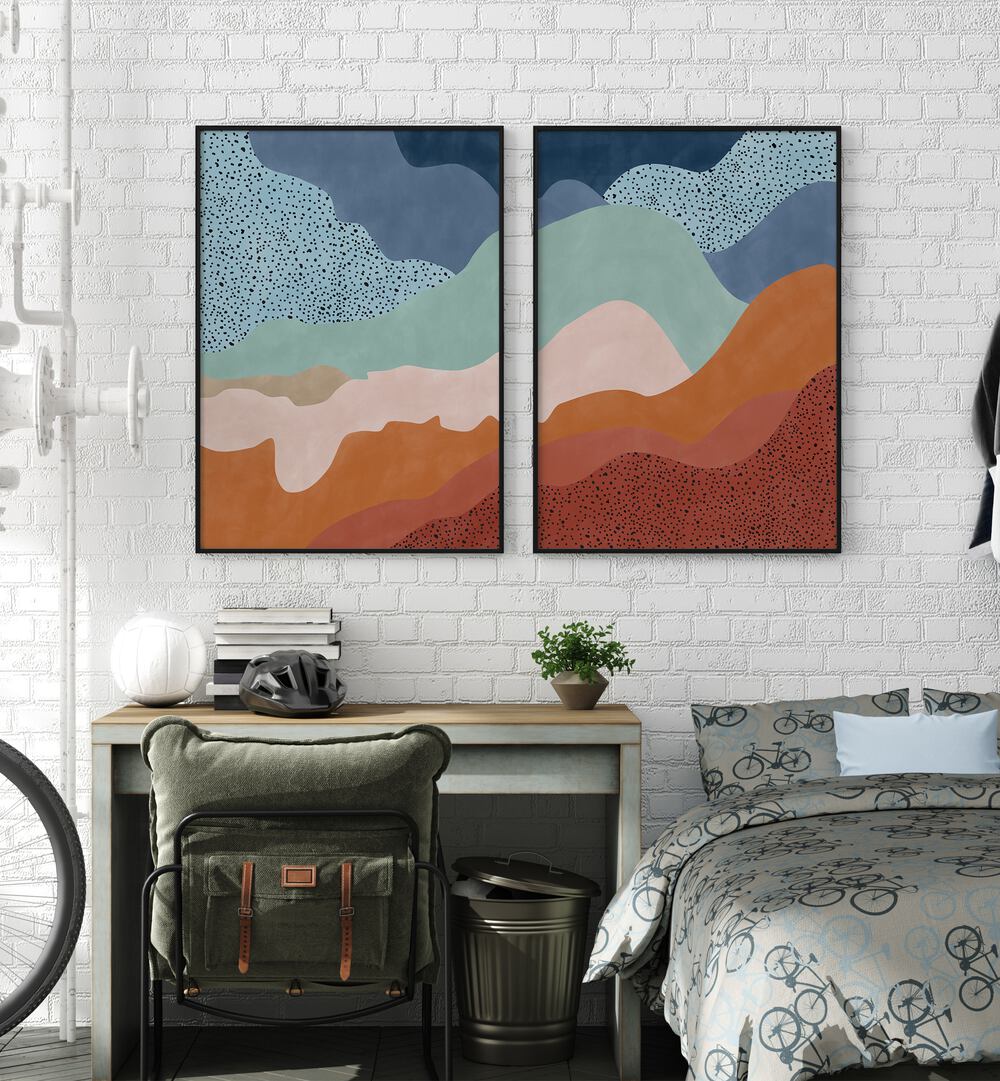 Elevate your decor with the MISTY RADIANCE, SET OF 2 PAINTINGS, featuring vibrant colors and ethereal designs.