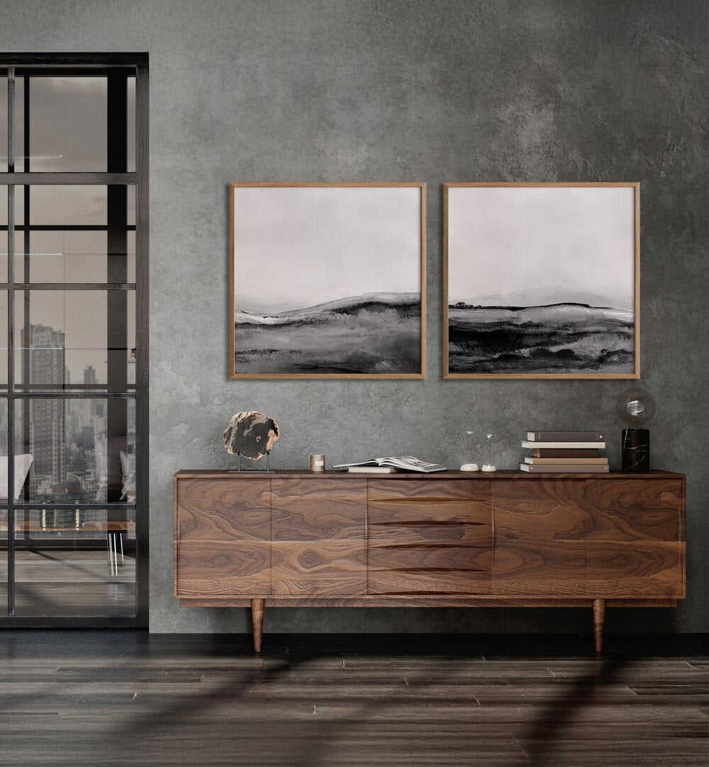 Elevate your decor with the MONO LANDSCAPE SET, SET OF 2 PAINTINGS, showcasing serene monochromatic nature art.