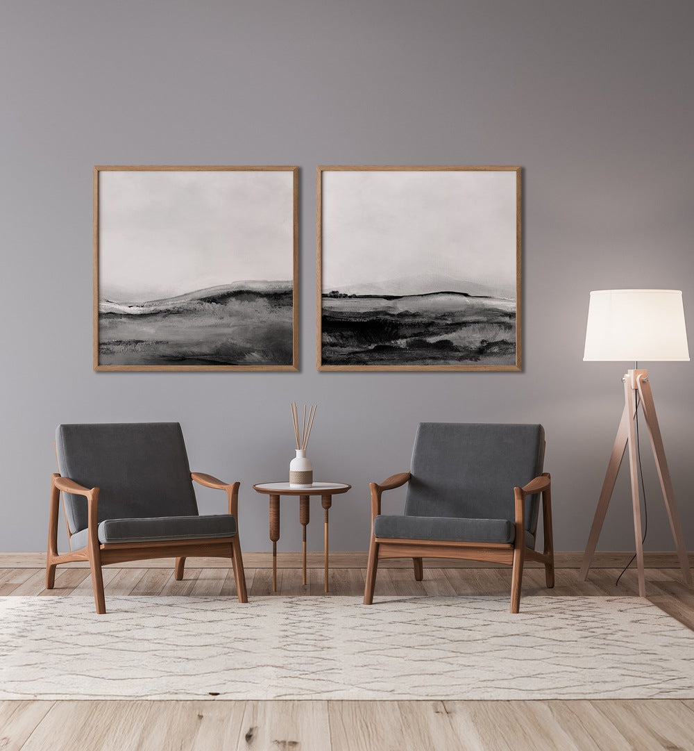 Minimalist decor featuring the MONO LANDSCAPE SET, SET OF 2 PAINTINGS, enhancing any modern space with elegance.
