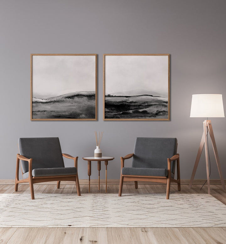 Minimalist decor featuring the MONO LANDSCAPE SET, SET OF 2 PAINTINGS, enhancing any modern space with elegance.
