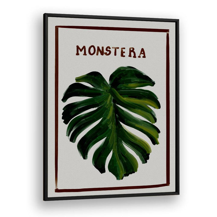 Elegant MONSTERA, FLORAL FLOWER PAINTINGS in a black frame, perfect for adding vintage charm to your decor.