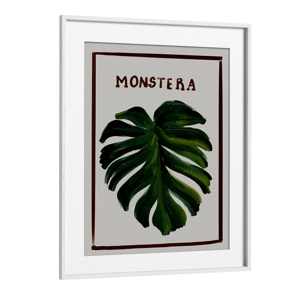 MONSTERA, FLORAL FLOWER PAINTINGS in a white frame, showcasing vintage charm and nature's elegance for your decor.