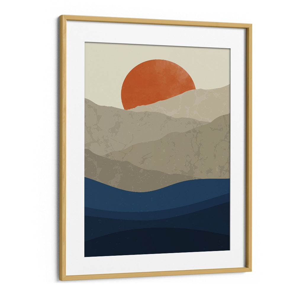Stunning "MOUNTAINS I, LANDSCAPE PAINTINGS" by Jay Stanley, framed artwork showcasing nature's beauty in warm tones.