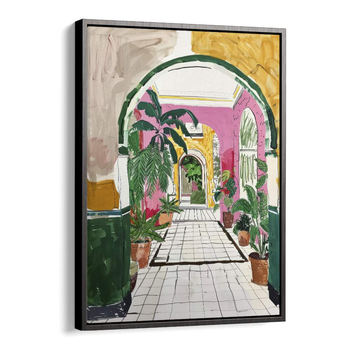 Vibrant MYSTIC MEADOW electric wall art print in a sleek black floater frame, perfect for enhancing any space.