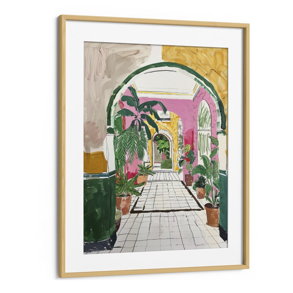 Vibrant Mystic Meadow art print in an oak frame, enhancing any space with its electric colors and enchanting design.