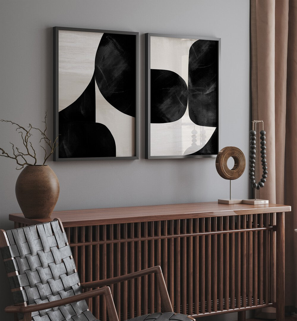 Stylish interior featuring the NIGHT MOUNTAINS SET, SET OF 2 PAINTINGS, perfect for adding elegance and tranquility.