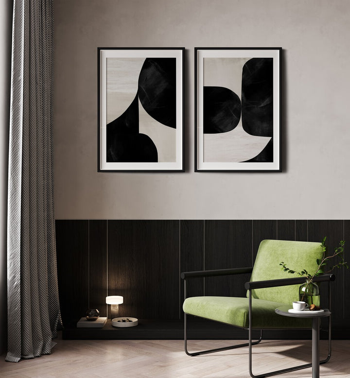 Elevate your decor with the NIGHT MOUNTAINS SET, SET OF 2 PAINTINGS featuring stunning black and white landscapes.
