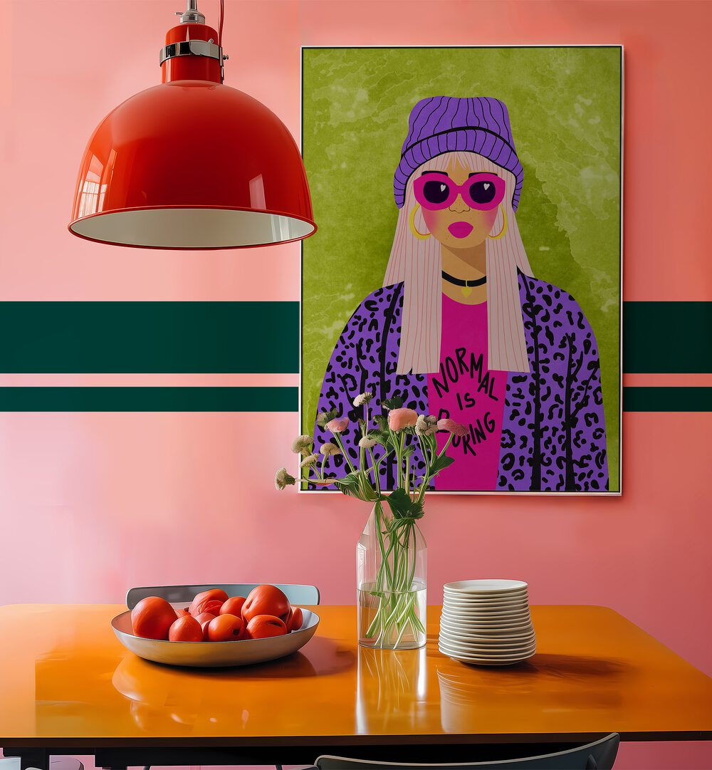 Transform your space with NORMAL IS BORING, FASHION POSTERS by Raissa Oltmanns, showcasing vibrant creativity and elegance.