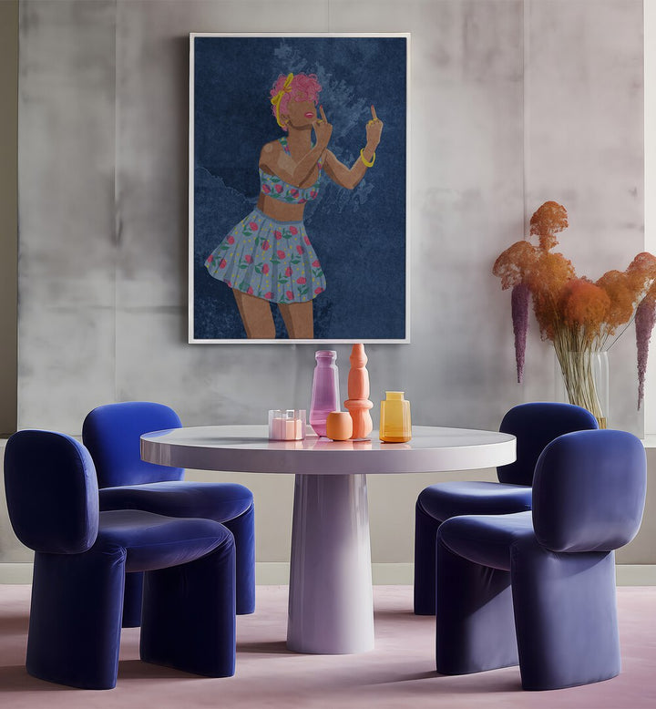 Stylish interior featuring the "NOT YOUR GIRL, FASHION POSTERS" art by Raissa Oltmanns, perfect for modern decor.