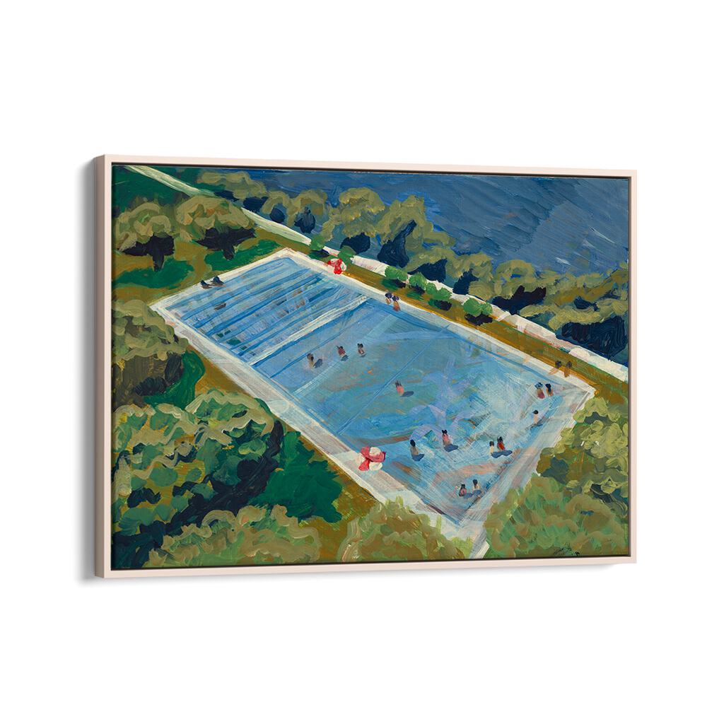 Vibrant AUSTIN DEEP SWIMMING POOL , LANDSCAPE PAINTINGS showcasing serene pool scenes and lush greenery. Perfect for decor.