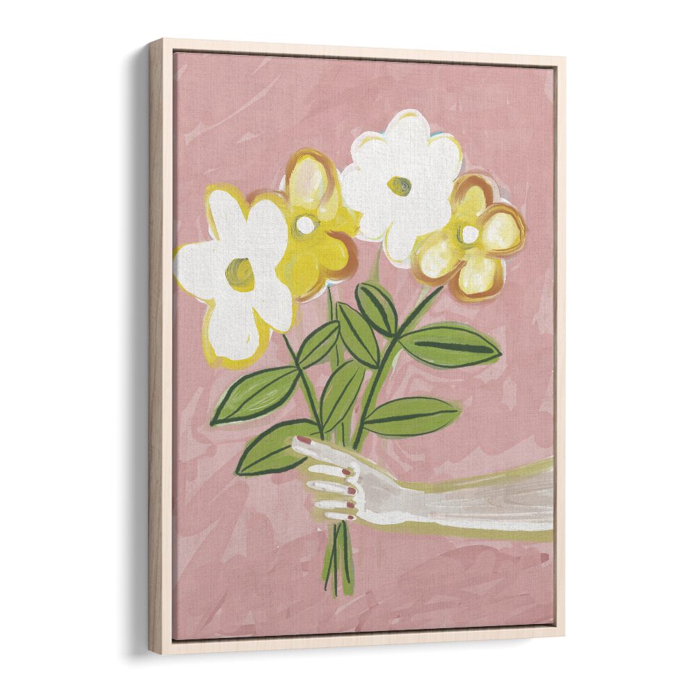 Bunch of flowers pink and yellow, floral paintings by Sharyn Bursic, enhancing your space with vibrant color.