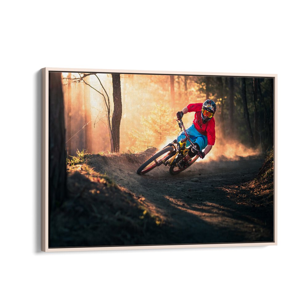 Capture the thrill of mountain biking with GOLDEN BERMED CORNER, PHOTOGRAPHY PRINTS, showcasing dynamic artistry.