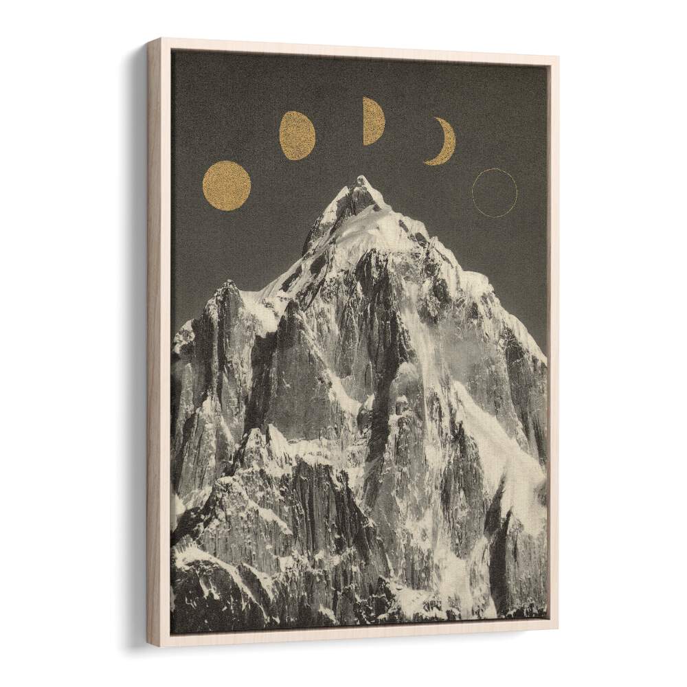 Stunning MOON PHASES, LANDSCAPE PAINTINGS showcasing a majestic mountain and the enchanting lunar cycle by Florent Bodart.