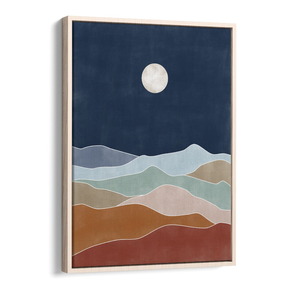 Elegant WOODEN STREET, LANDSCAPE PAINTINGS featuring serene colors and a moonlit sky, perfect for enhancing any space.