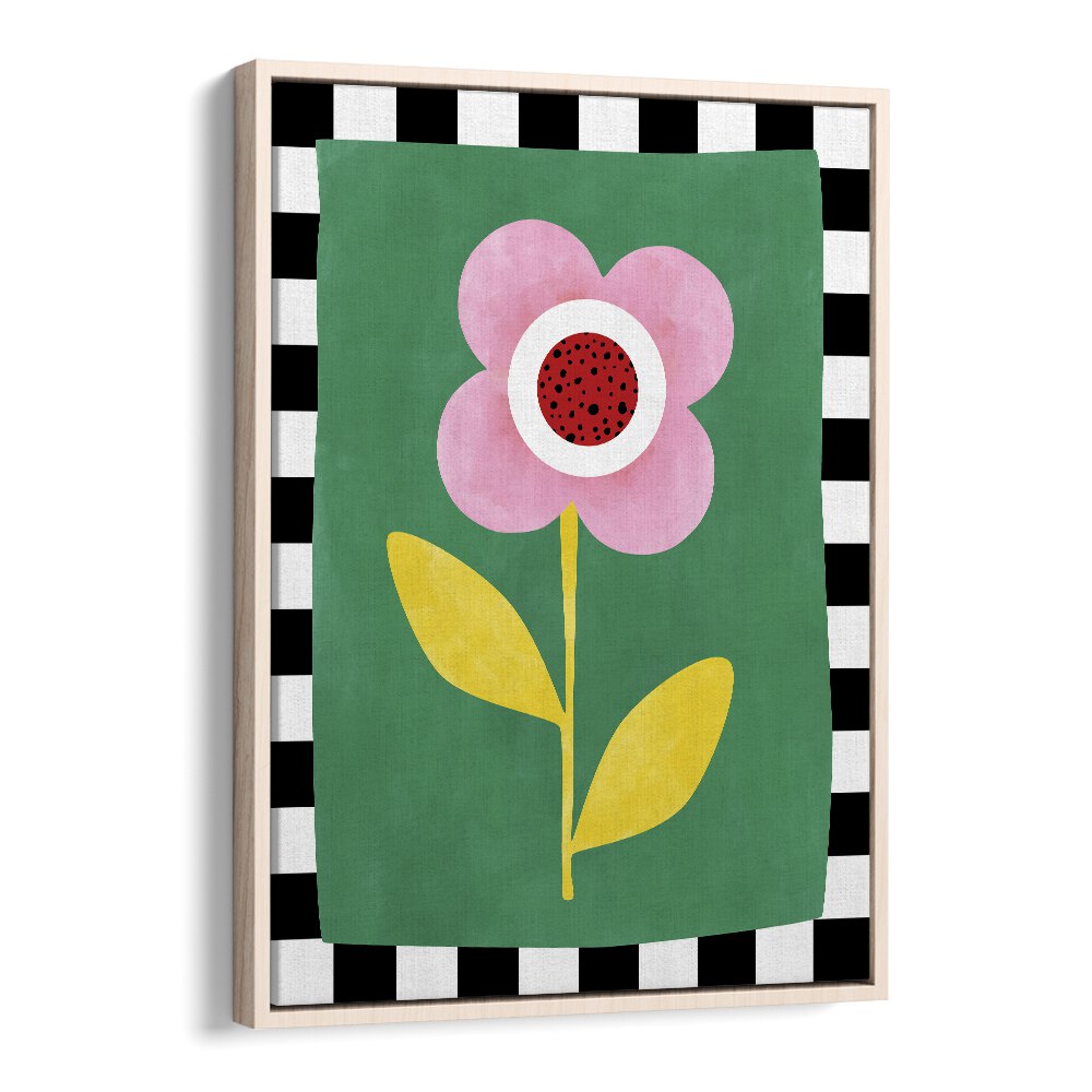 Bright pink flower on a green background, part of the PINK FLOWER, FLORAL FLOWER PAINTINGS by Elena Ristova.