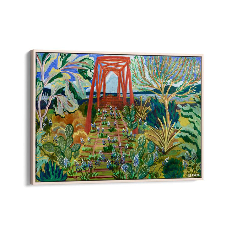 Vibrant TEXAS HILL COUNTRY BRIDGE, LANDSCAPE PAINTINGS showcasing lush landscapes and colorful flora. Perfect for home decor.