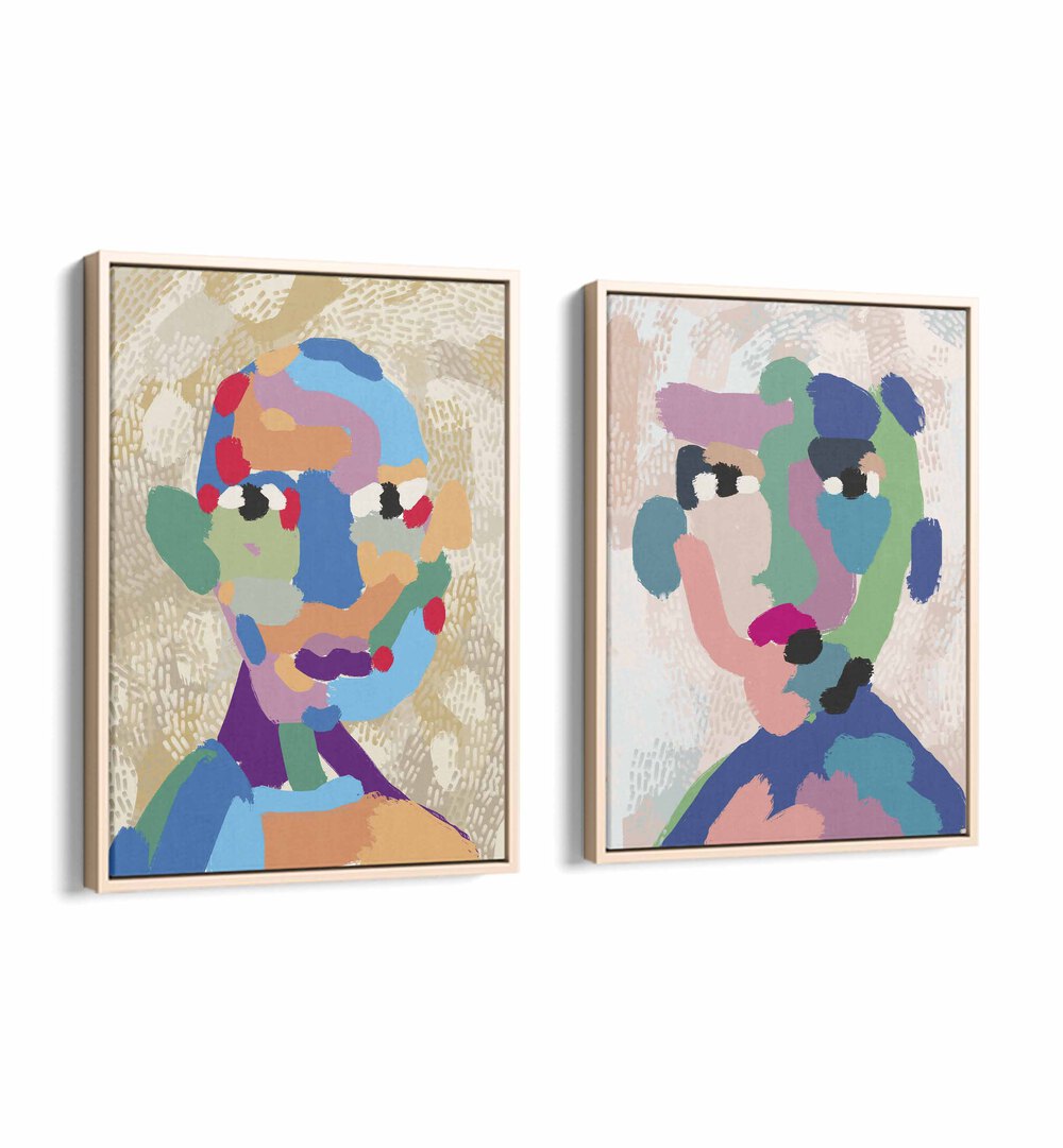 Vibrant MODERN PORTRAIT ABSTRACT, SET OF 2 PAINTINGS, perfect for adding contemporary flair to your living space.