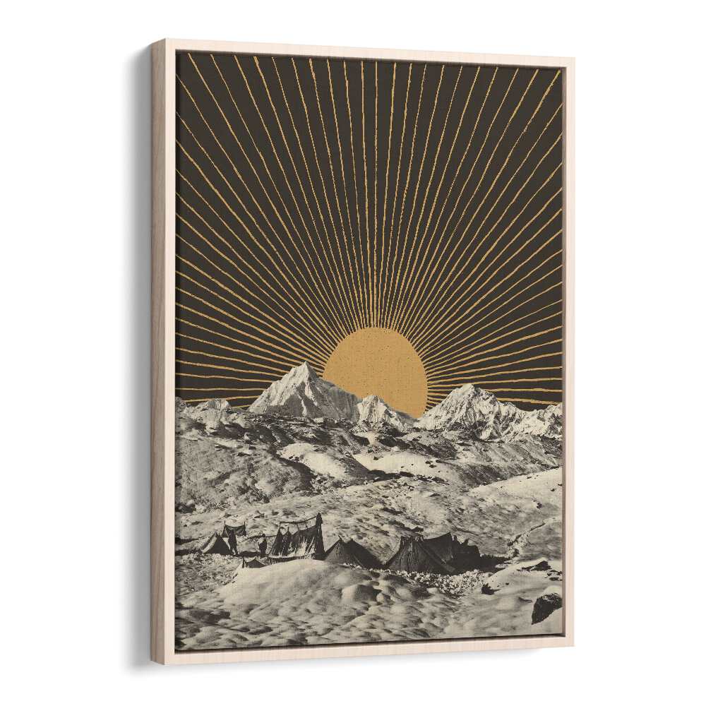 Stunning MOUNTAINSCAPE, LANDSCAPE PAINTINGS by Florent Bodart, featuring majestic mountains and a radiant sun backdrop.