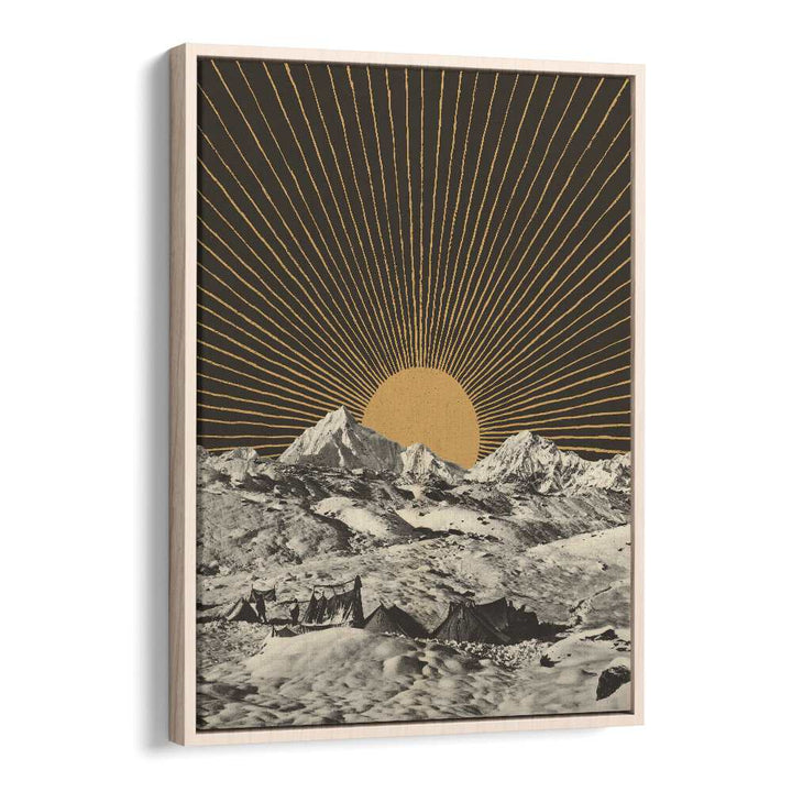 Stunning MOUNTAINSCAPE, LANDSCAPE PAINTINGS by Florent Bodart, featuring majestic mountains and a radiant sun backdrop.