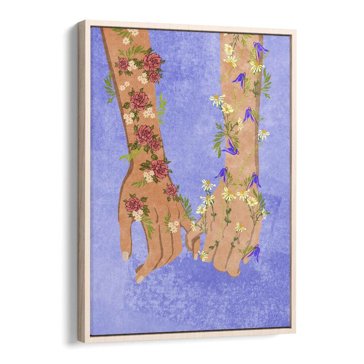 "HOLDING HANDS, FASHION POSTERS" showcases intertwined hands adorned with flowers, perfect for modern art lovers.