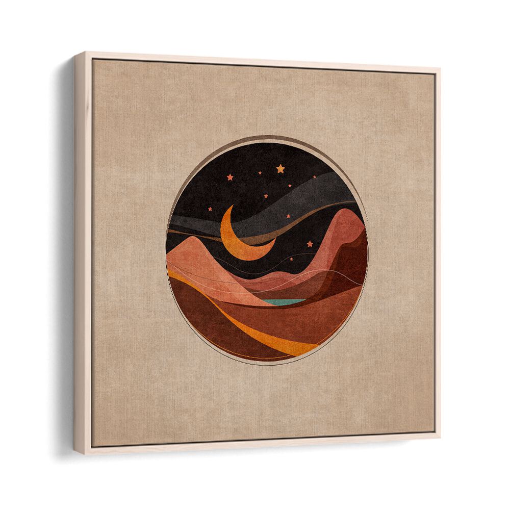 CEMBER GECE SAHNESI, BOHO ART PAINTINGS feature a stunning night scene with mountains and a crescent moon, perfect for decor.