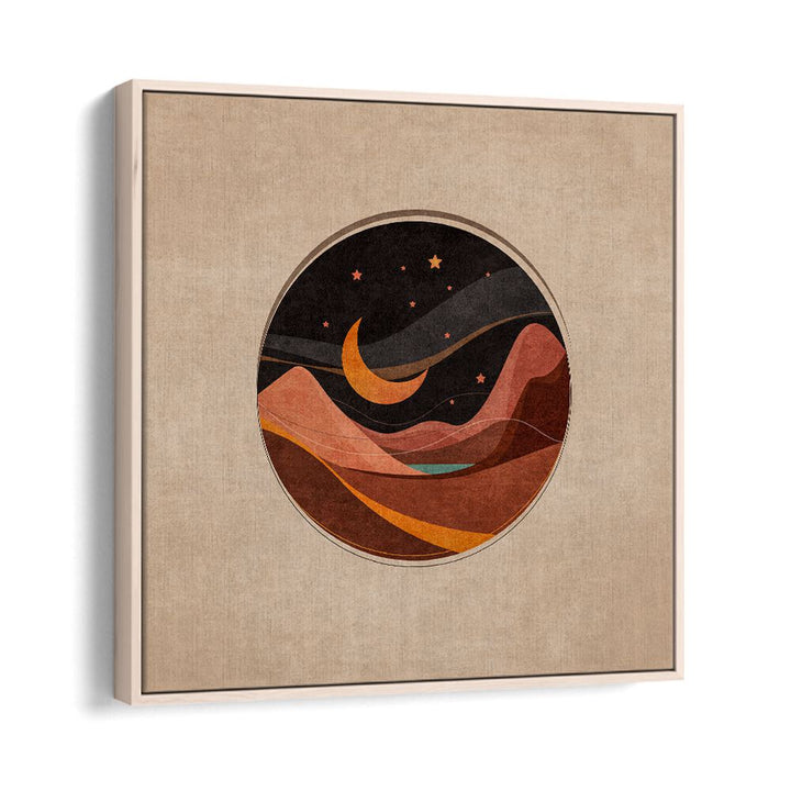 CEMBER GECE SAHNESI, BOHO ART PAINTINGS feature a stunning night scene with mountains and a crescent moon, perfect for decor.