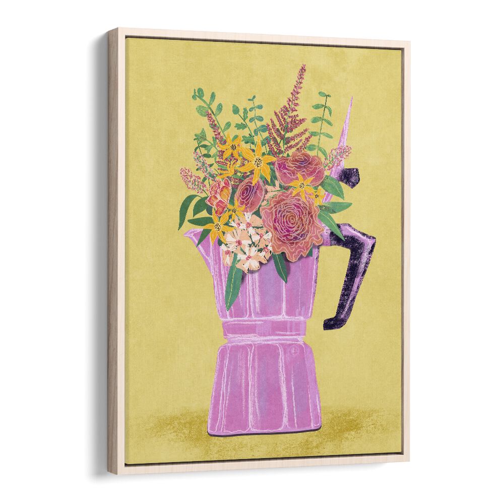 Enhance your decor with the Espresso Maker With Flowers, a stunning floral flower painting by Raissa Oltmanns.
