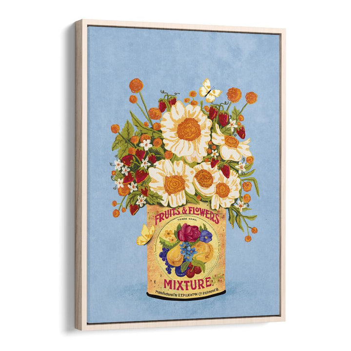 Bright and colorful floral flower painting, "Flowers In A Vintage Tea Can," by Raissa Oltmanns for elegant decor.