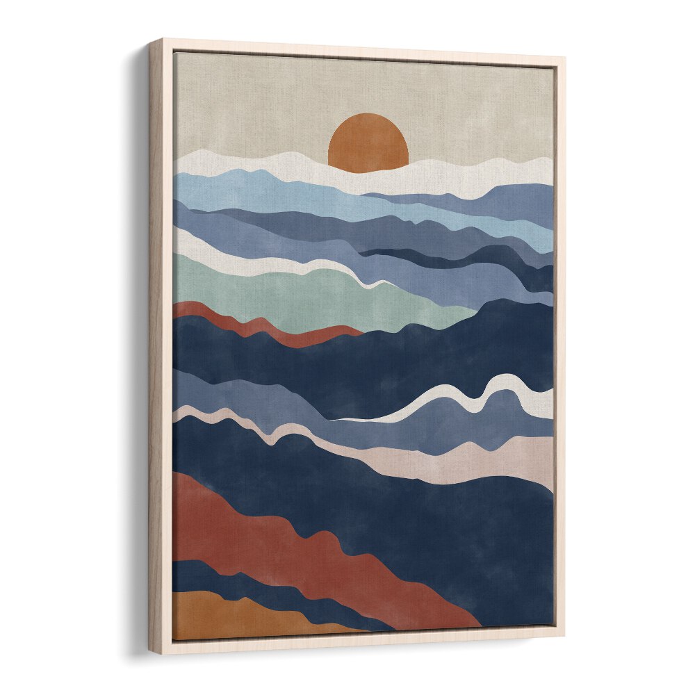 Abstract Terracotta & Blue landscape painting by Elena Ristova, showcasing nature's beauty and vibrant colors.