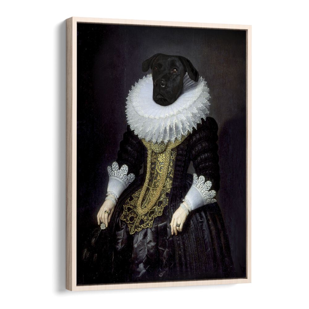 Elegant dog portrait in classic attire, showcasing ANOUK, ANIMAL PAINTINGS for a unique wildlife art experience.