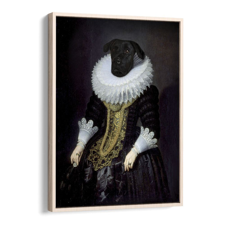Elegant dog portrait in classic attire, showcasing ANOUK, ANIMAL PAINTINGS for a unique wildlife art experience.