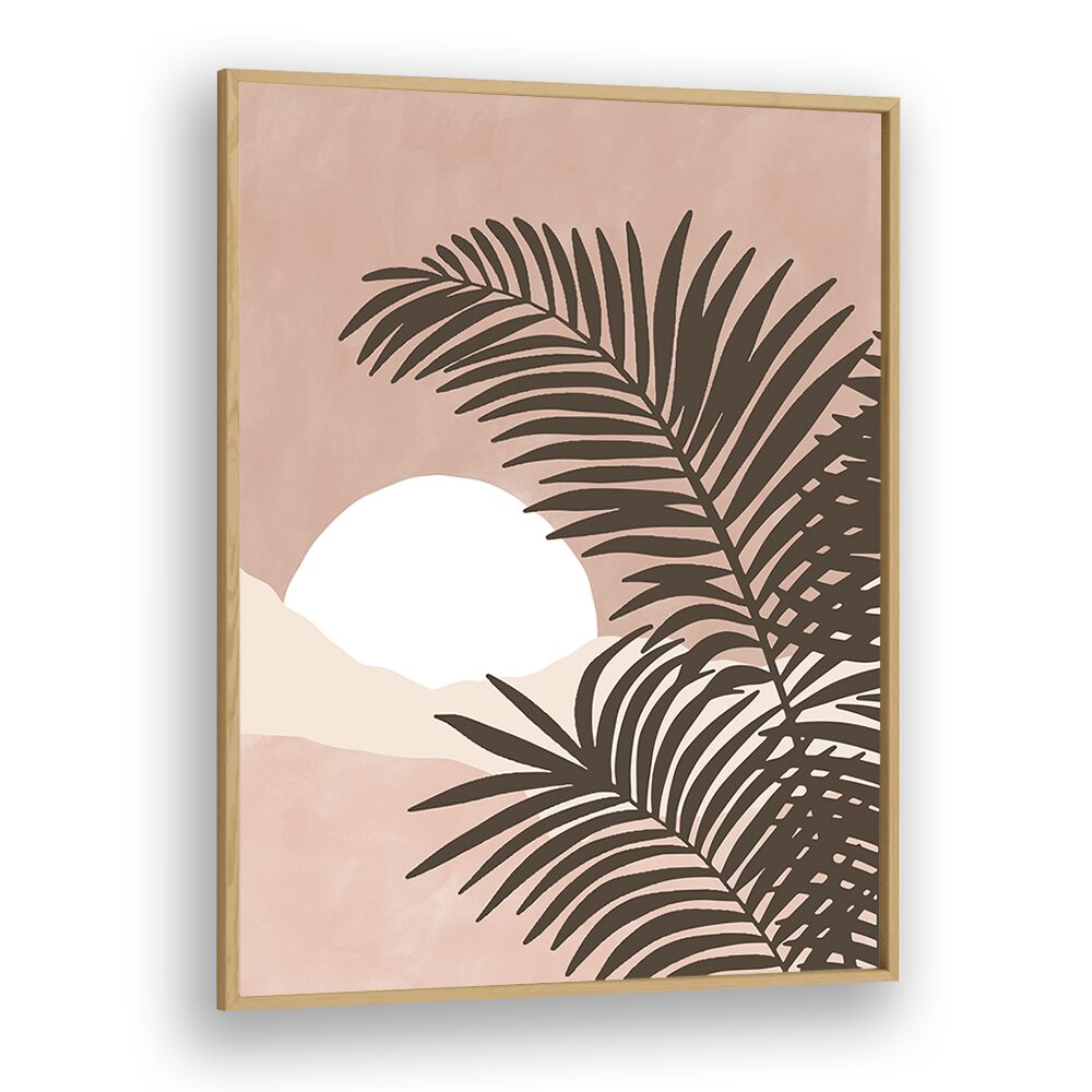 Serene View, Boho Art Paintings showcasing a tranquil sunset and lush foliage by Elena Ristova for your living space.