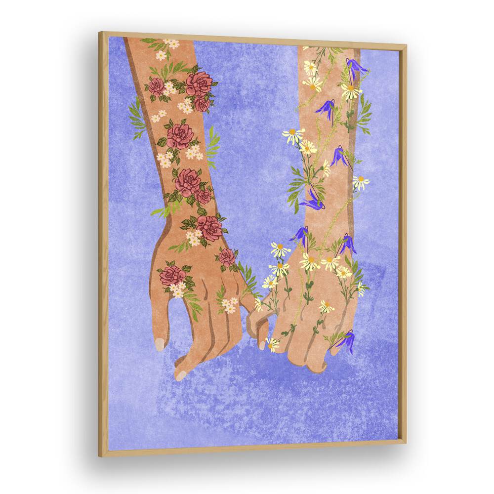 "HOLDING HANDS, FASHION POSTERS" showcases beautifully detailed hands adorned with flowers, perfect for modern decor.