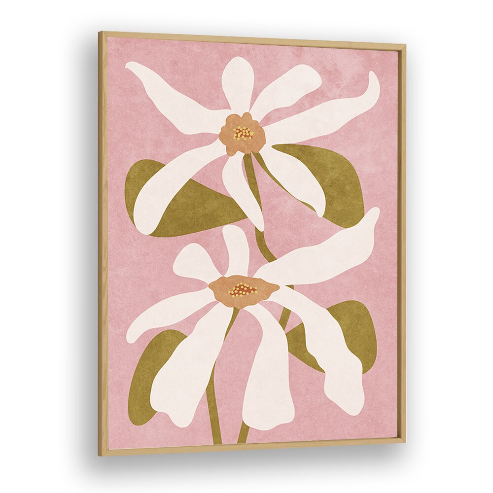 Vibrant pink background highlights the elegance of ABSTRACT FLOWERS I, a captivating FLORAL FLOWER PAINTING by Raissa Oltmanns.