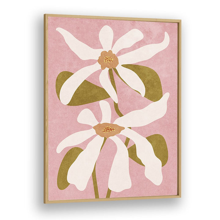 Vibrant pink background highlights the elegance of ABSTRACT FLOWERS I, a captivating FLORAL FLOWER PAINTING by Raissa Oltmanns.