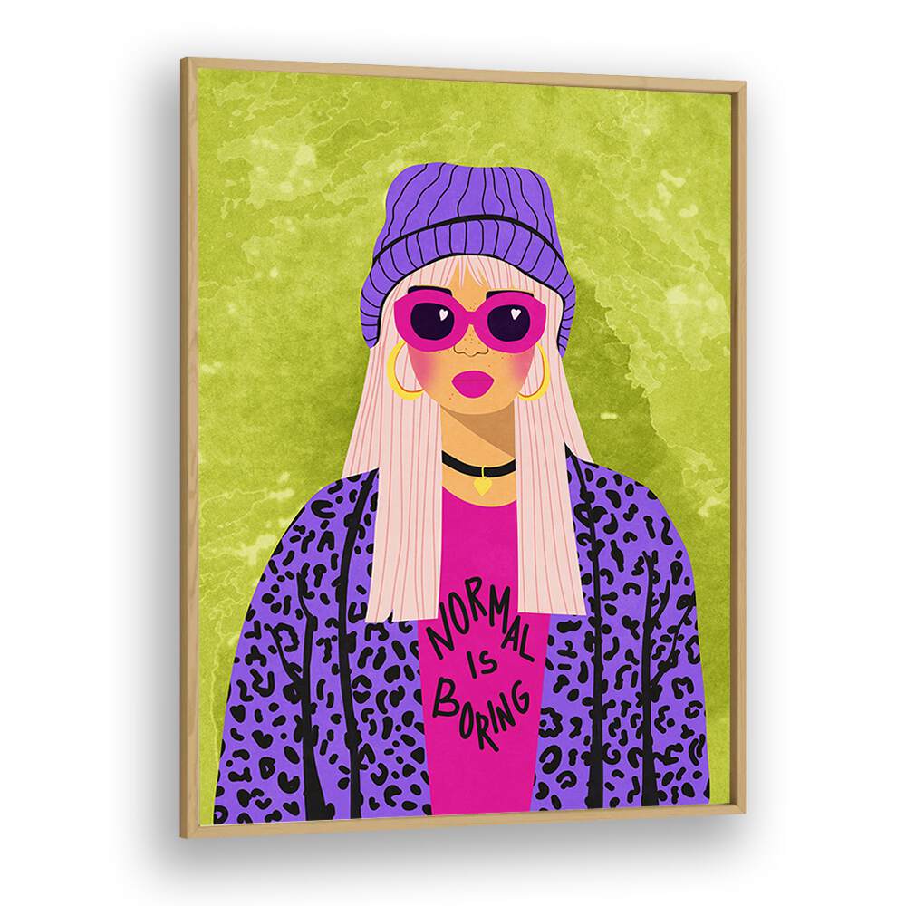 Colorful fashion poster titled "NORMAL IS BORING," showcasing bold creativity and style by Raissa Oltmanns.