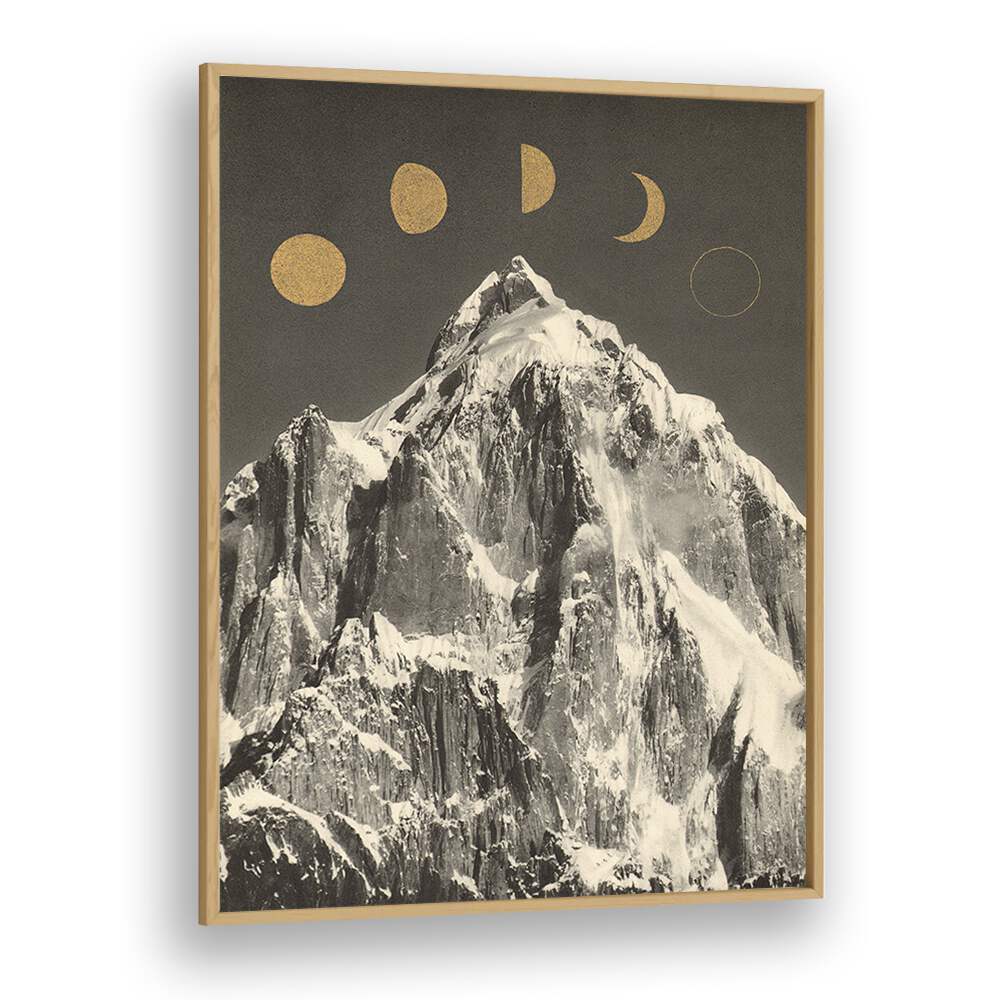 Stunning landscape painting featuring moon phases, perfect for cosmic art lovers and home decor enthusiasts.