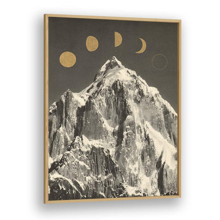 Stunning landscape painting featuring moon phases, perfect for cosmic art lovers and home decor enthusiasts.