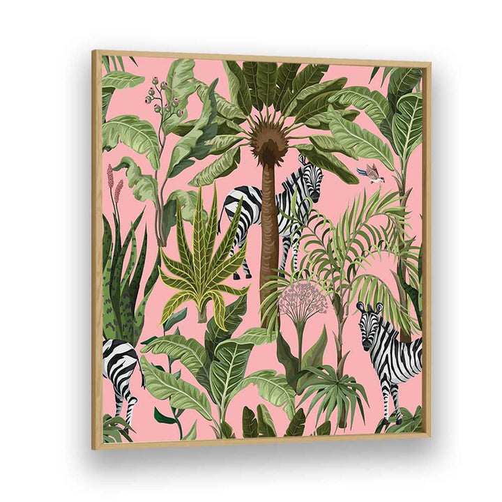 Vibrant ROAMING WITH ZEBRAS, ANIMAL PAINTINGS showcasing zebras amidst lush greenery, perfect for wildlife art lovers.