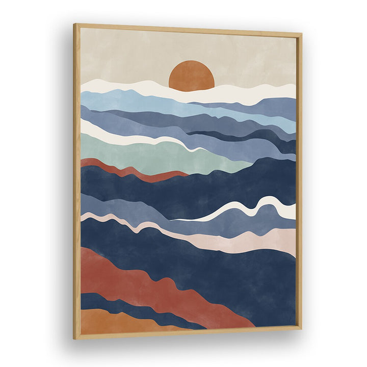 Stunning ABSTRACT TERRACOTTA & BLUE landscape painting by Elena Ristova, capturing the beauty of nature.