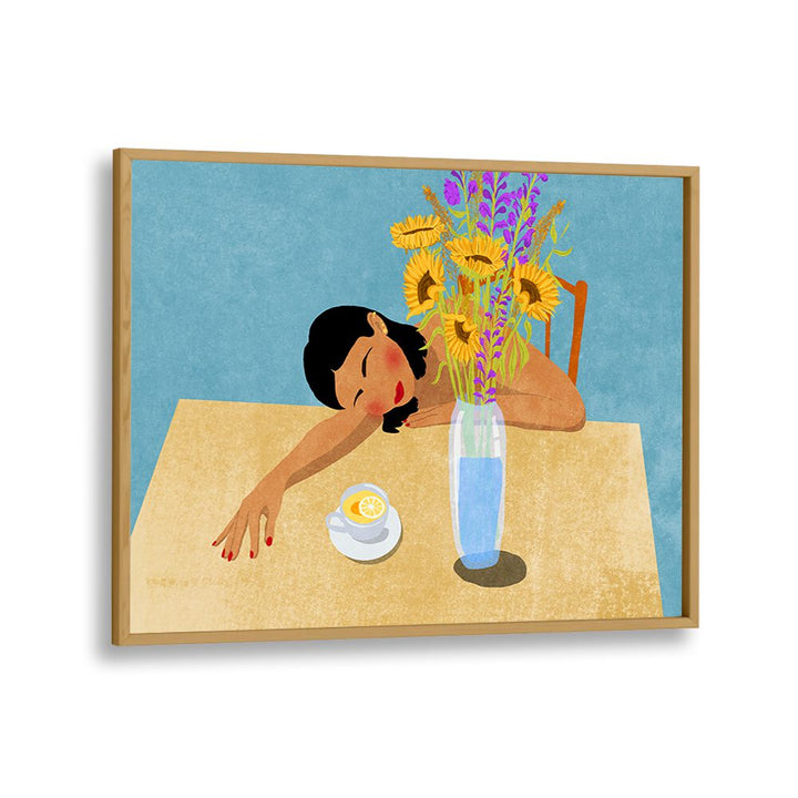 Vibrant "Day Dreaming" art print featuring a woman resting with flowers, perfect for enhancing any living space.