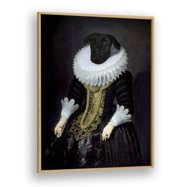 Stylish dog portrait in elegant attire, part of ANOUK, ANIMAL PAINTINGS collection by Florent Bodart.