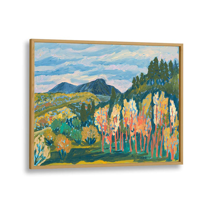 Vibrant TREES OF FALL, LANDSCAPE PAINTINGS, showcasing autumn's beauty in a serene mountain setting. Perfect for any space.