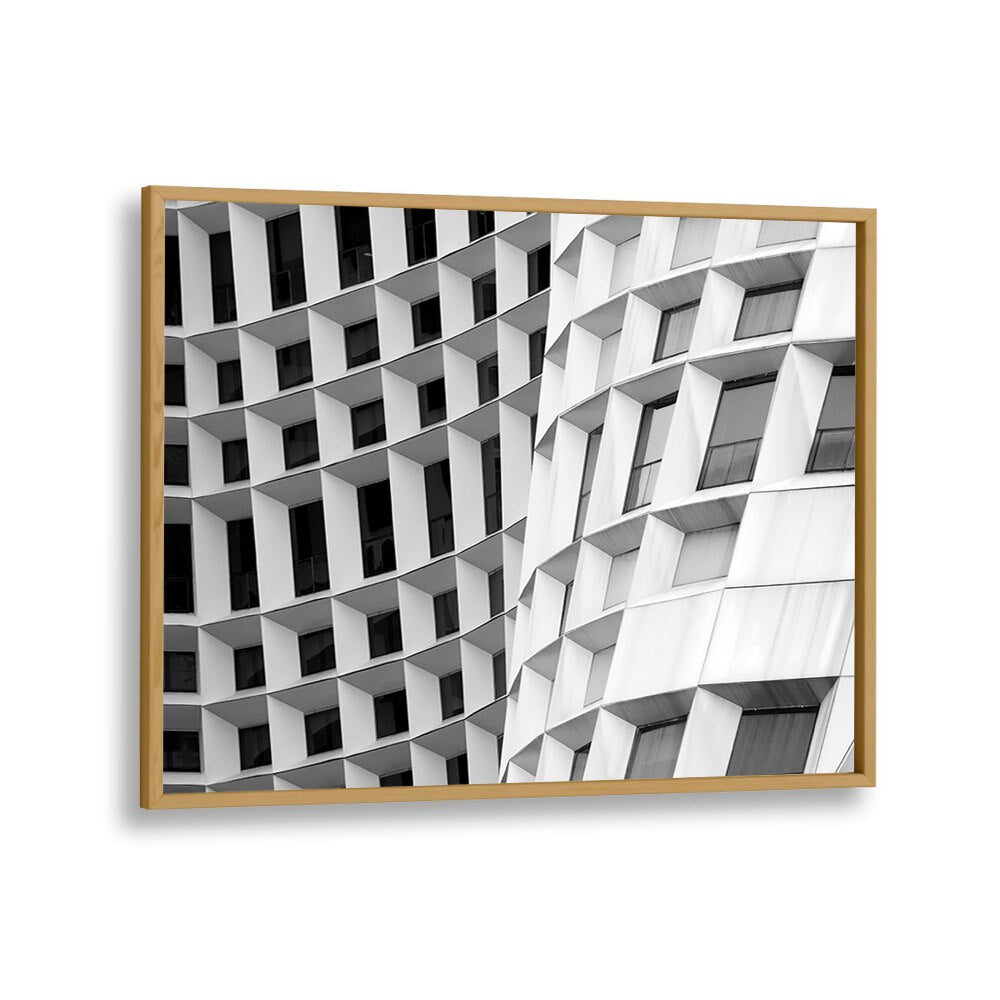 Stunning CURVED I, PHOTOGRAPHY PRINTS showcasing unique urban architecture in high-contrast black and white.